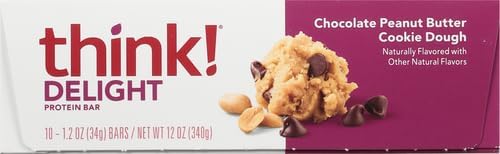 think! Delight Keto Protein Bars Healthy Low Carb Gluten Free Snack - Chocolate Peanut Butter Cookie Dough 10 Count (Packaging May Vary) (Pack of 2)