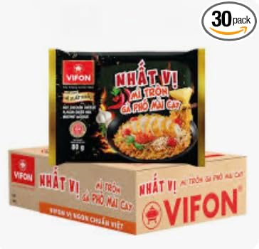 VIFON Nhat Vi Hot Chicken Cheese Flavor Instant Noodle 80 g (2.82 oz) | 30-Pack | Spicy Korean-Inspired Stir Noodles | Ready in 3 Minutes | Creamy Cheesy &amp Bold