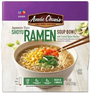Annie Chun's Japanese Style Noodle and Soup Bowls Bundlle with Yakisoba Peanut Sesame Spicy Miso Ramen Miso Teriyaki Shoyu Ramen (Pack of 6) and Make Your Day Sporks