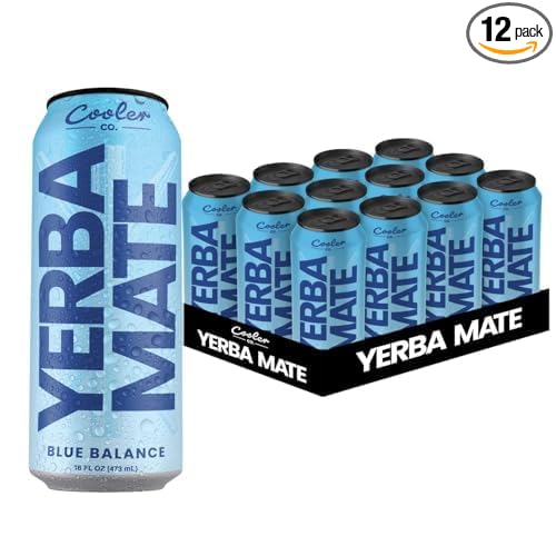 COOLER CO. | YERBA MATE | 12 Pack | 100% Organic Yerba Mate Caffeine | 150 mg Caffeine | 3 Organic Ingredients | Natural Ingredients | No Artificial Colors or Stimulants | Blue Balance Flavor