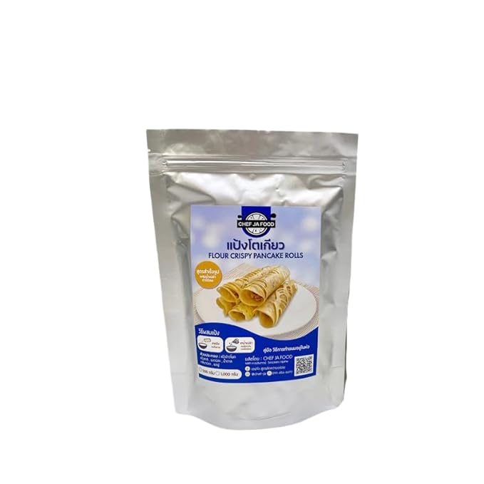 เชฟจ๋า Vanilla Flavored Thin Crepe and Crispy Pancake Mix Easy Just-Add-Water Baking Base Professional Flour Blend for Tokyo Style Crepes and Sweet Snacks (500g)