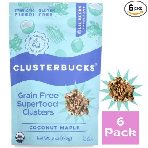 Lil Bucks Clusterbucks Gut Friendly Clusters made with Regenerative Organic Sprouted Buckwheat Gluten Free Snack (Coco Maple 6 Pack)