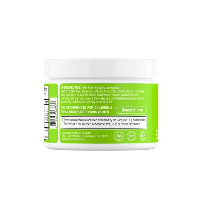 LivMatte Yerba Mate Instant Tea Powder-Natural Caffeine Flavored Drink Mix Sugar-Free Clean Energy Mental Focus + Wellness Support I 30 Servings (Lemon) | Natural Flavored Plant Extract Caffeine