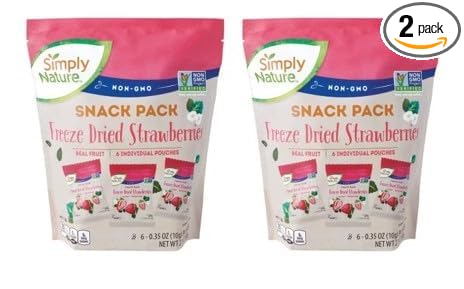 Generic Simply Nature NON-GMO Snack Pack Freeze Dried Strawberries 6 Packages 2.1oz 60g (Two Bags) Standard