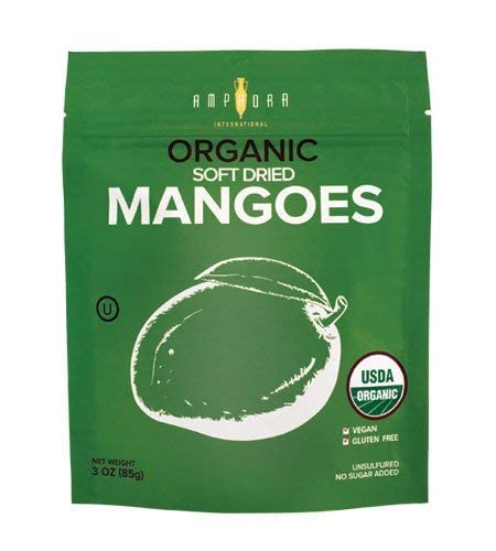 Amphora Dried Organic Mango Healthy Fruits Snack Vegan Kosher Gluten Free 3 oz - 85 gr per Pack (Pack of 6)