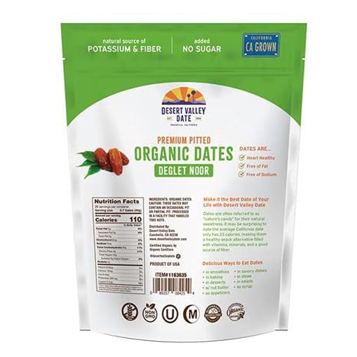 Generic Desert Valley Date ~ ORGANIC Deglet Noor Premium Pitted Dates Grown California Sun Ripened ~ 2 PACK ~ Kosher ~ 40oz (2.5lb) Large bag each