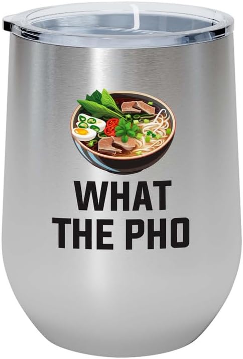 Ramen Lover Silver Edition Wine Tumbler 12oz - What the pho - Food Lovers chicken pumpkin vegan pantry spicy noodles