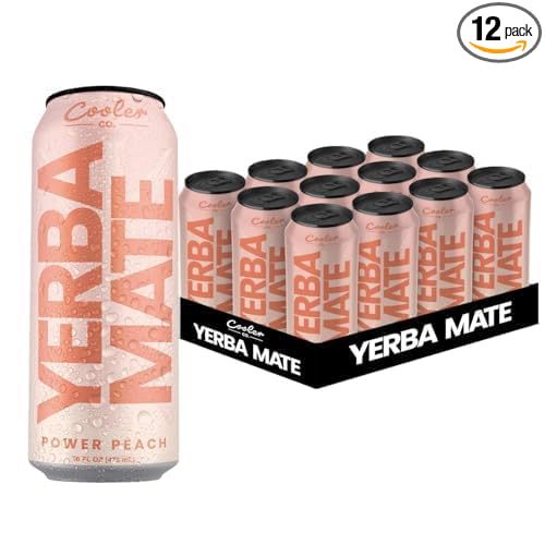 COOLER CO. | YERBA MATE | 12 Pack | 100% Organic Yerba Mate Caffeine | 150 mg Caffeine | 3 Organic Ingredients | Natural Ingredients | No Artificial Colors or Stimulants | Power Peach Flavor