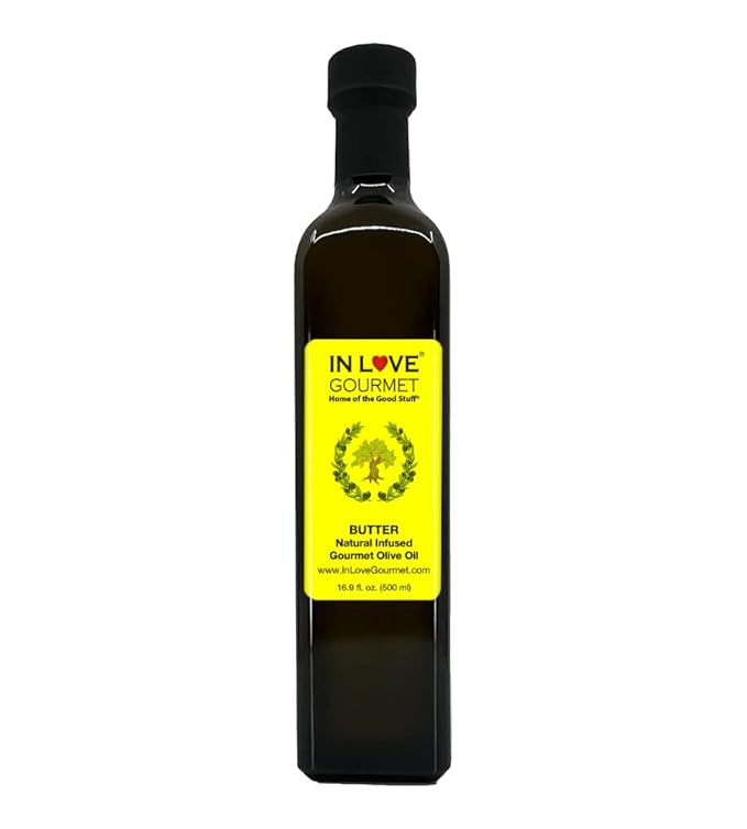In Love Gourmet Extra Virgin Olive Oil Butter Natural Flavor Infused Gourmet Olive Oil 500ML/16.9oz Awesome Buttery Flavored Extra Virgin Olive Oil.