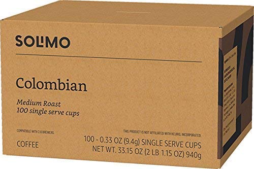 Amazon Brand - Solimo Medium Roast Coffee Pods Colombian Compatible with Keurig 2.0 K-Cup Brewers 100 Count