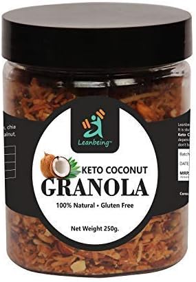 Astha Leanbeing Keto Granola Coconut Mocha Crunch 250 G | Low Carb Cereal Gluten &amp Grain Free- Low Fat High Protein Keto Cereals Energy Snack