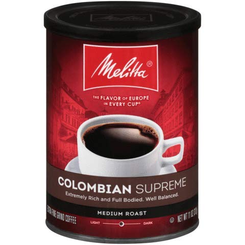 Melitta Colombian Supreme Coffee Medium Roast Extra Fine Grind 11 Ounce Can (Pack of 6)