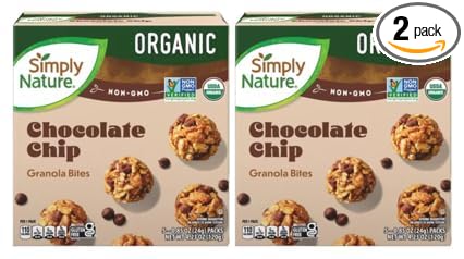 Simply Nature Gluten-Free Kosher NON-GMO Organic Chocolate Chip Granola Bites 4.23oz /120g X 2 (Two Boxes)