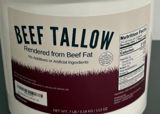 Beef Tallow for Cooking 7 LB Bulk Pail w/Safety Seal No Additives or Preservatives