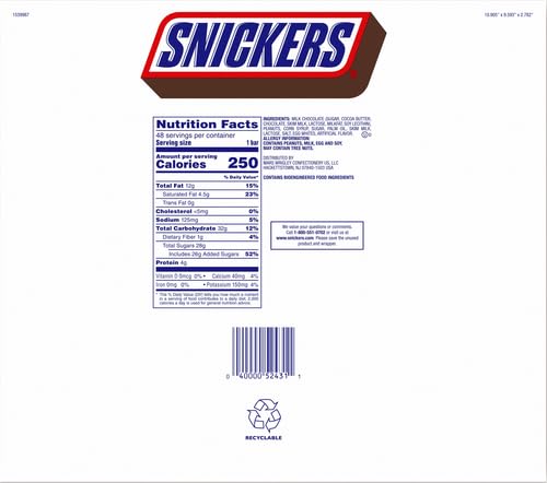 Snickers Single Bar Chocolate Candy 48 bars of 1.86oz each.