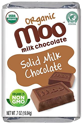 Moo Chocolates Organic Solid Milk Chocolate Mini Bars 0.7oz 28 ct (Pack of 2) | USDA Organic Non-GMO | 110 Calorie Snacks for On-the-Go Lunchboxes Office