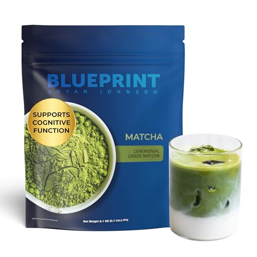 Blueprint Bryan Johnson Matcha Powder – Ceremonial Grade Japanese Matcha – Green Tea for Energy &amp Focus – Natural Caffeine Antioxidant-Rich – 30mg L-Theanine- 30 Servings