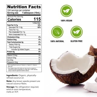 Miracle Palm Organic Refined Coconut Oil Gallon - USDA RBD 1 Gallon (Pack of 2) - Gluten Free Vegan Paleo - Ideal Coconut Oil for Cooking Baking Frying Hair &amp Skincare - Tasteless &amp Deod