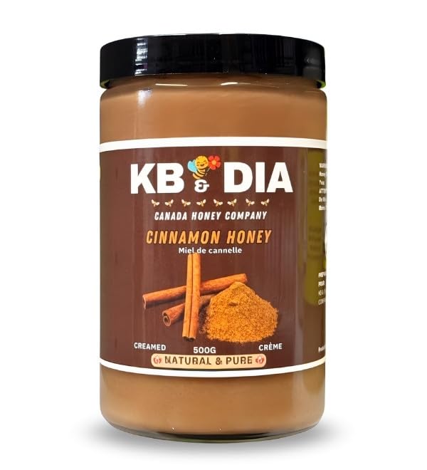 KB &amp DIA Cinnamon Honey Unprocessed Creamed-honey with Cinnamon 100% Pure Canadian Raw Honey Paleo Diet Friendly and Gluten Free Rich Flavour with Nutrient and (500G)