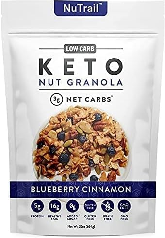 NuTrail Keto Nut Granola Blueberry Cinnamon 2 Pack (22 oz Each 44 oz Total) - Low Carb Grain-Free No Added Sugars No-GMO - Healthy Breakfast Cereal | Gourmet Kitchn/ZiQ clip 1pc