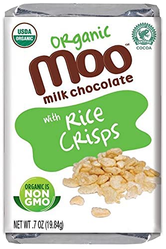 Moo Chocolates Organic Milk Chocolate Mini Bars with Rice Crisps 0.7oz 28 ct (Pack of 2) | USDA Organic Non-GMO | 100 Calorie Snacks for On-the-Go Lunchboxes Office