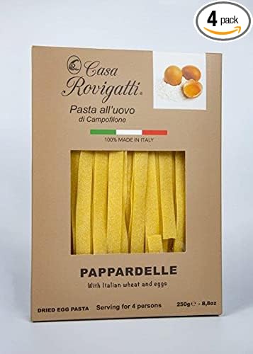 Pappardelle Egg Gourmet Pasta (Pack of 4) - Italian Gourmet Pasta From the Region of Di Campofilone - Imported Gourmet Italian Egg Pasta - 8.8 ounces / 250 grams
