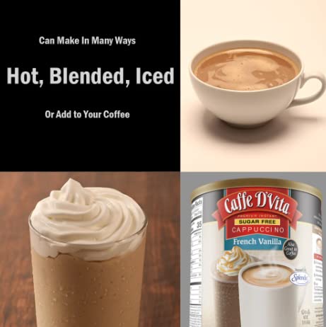 Caffe D'Vita Sugar Free French Vanilla Cappuccino - Instant Coffee Powder Mix Gluten Free No Cholesterol No Hydrogenated Oils 99% Caffeine Free - 1.5 Lb Can