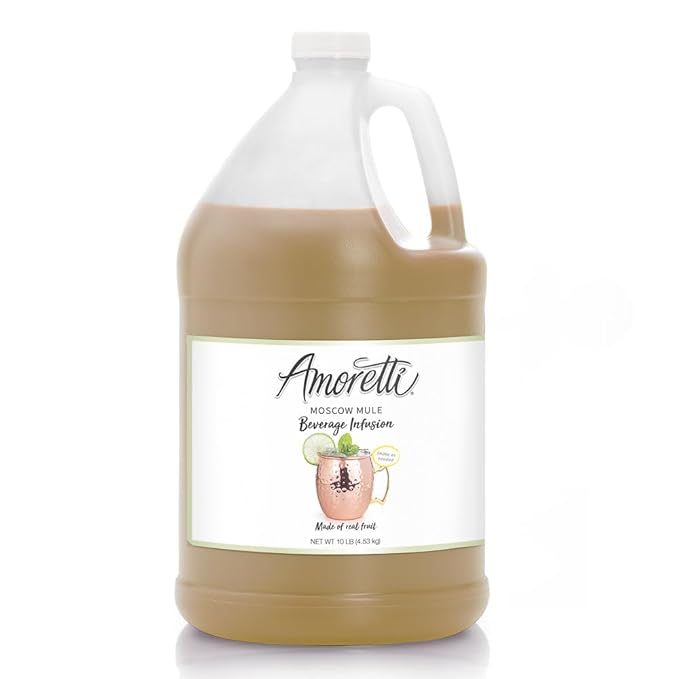 Amoretti - Moscow Mule Beverage Infusion (10 lbs) - Drink Mix &amp Water Enhancer with Pump for Flavoring Cocktails Waters Teas Mocktails and other Beverages Preservative Free Gluten Free