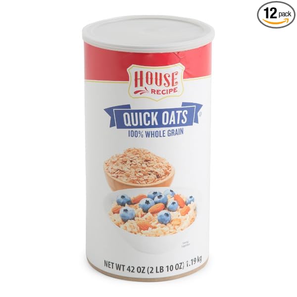 House Recipe Imperial Quick Hot Oat Cereal 100% Whole-Grain Rolled Oats Heart-Healthy Breakfast Quick-Cooking Oatmeal Kosher No Cholesterol or Sodium 42 oz Canister (Pack of 12)
