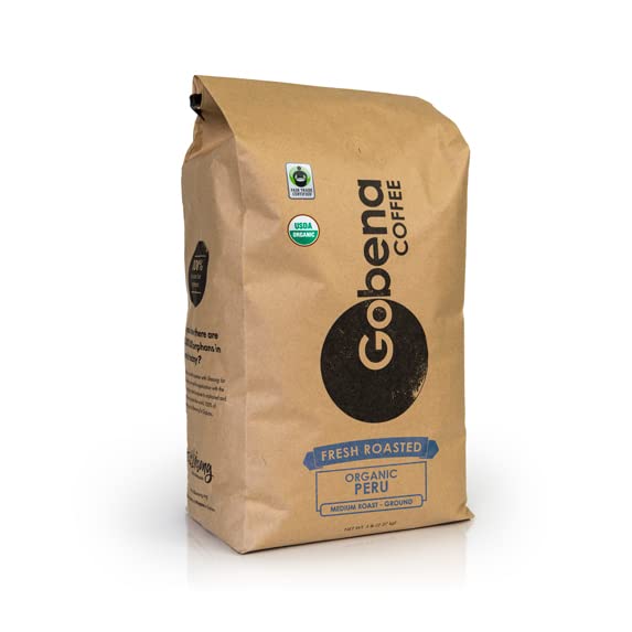 Gobena Coffee 5lb Fair Trade Organic Certified Peruvian Ground Medium Roast100% Arabica Specialty Coffee 80 ounces 5 pounds Bulk