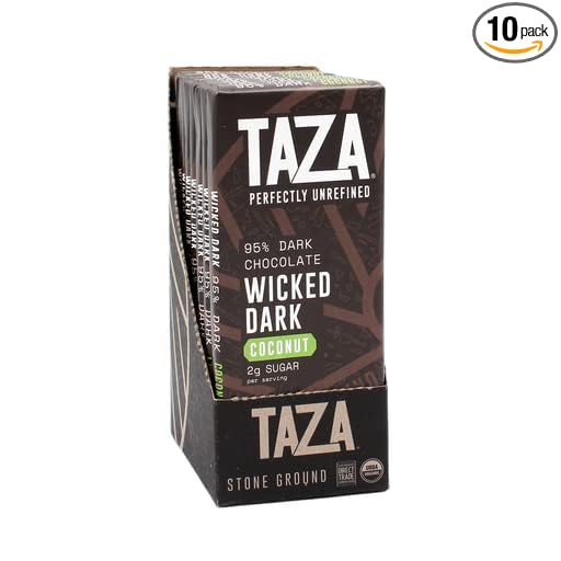 Taza Chocolate Organic Amaze Bar 95% Stone Ground Wicked Dark with Toasted Coconut 2.5 Ounce (10 count)