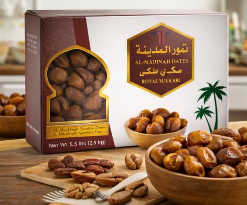 Al-Madinah Royal Sukkari Dates – Premium Saudi Dates Naturally Sweet Whole Dates 2.5 kg (5.5 ib) Family Size Box- perfect Tamr for Ramadn and fasting and breakfast