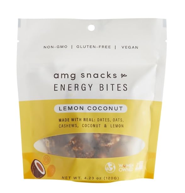 AMG Snacks Lemon Coconut Energy Bites | 4.3 oz Pack of 6 (72 Bites Total) | Date and Nut Energy Snacks Protein Bars | Non GMO Gluten Free Vegan Protein Bites | Made with All Natural Ingredients