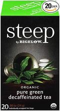 steep Organic Pure Green Decaf 20 Count Box Certified Organic Gluten-Free Kosher Tea in Foil-Wrapped Bags