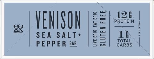 EPIC Bars Venison Sea Salt and Pepper Bar Keto Friendly Whole30 Approved Gluten Free 12 Count 15.6 oz