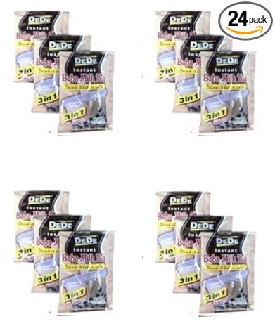 DEDE Instant Thai Boba Tea Drink with Sugar 24 Pieces cream Total of 14.76 Ounces with free Surprise Gift