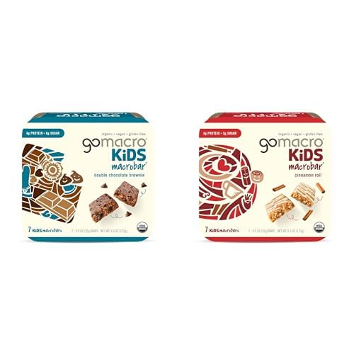 GoMacro Kids MacroBar Organic Vegan Snack Bars – Double Chocolate Brownie &amp Cinnamon Roll (0.90 Ounce Bars 7 Count) (Pack of 2)