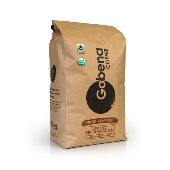 Gobena Coffee 5lb Fair Trade Organic Certified Nicaraguan Ground Dark Roast100% Arabica Specialty Coffee 80 ounces 5 pounds Bulk