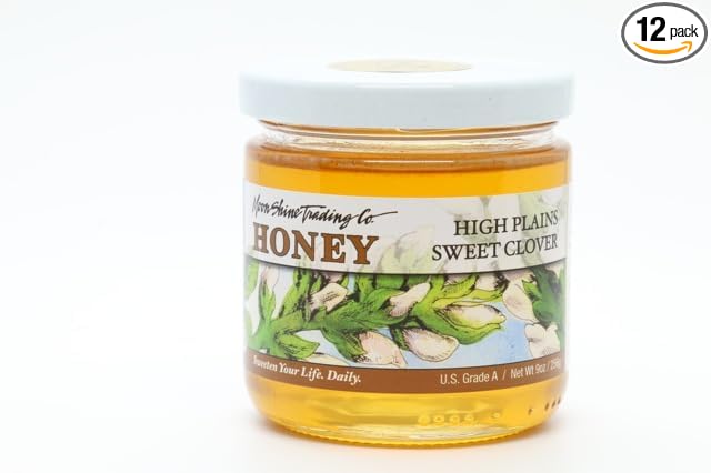 High Plains Sweet Clover Honey - Moon Shine Trading Co 9 oz Pack of 12 U.S. Grade A Gourmet Light Amber Honey with Cinnamon Aroma
