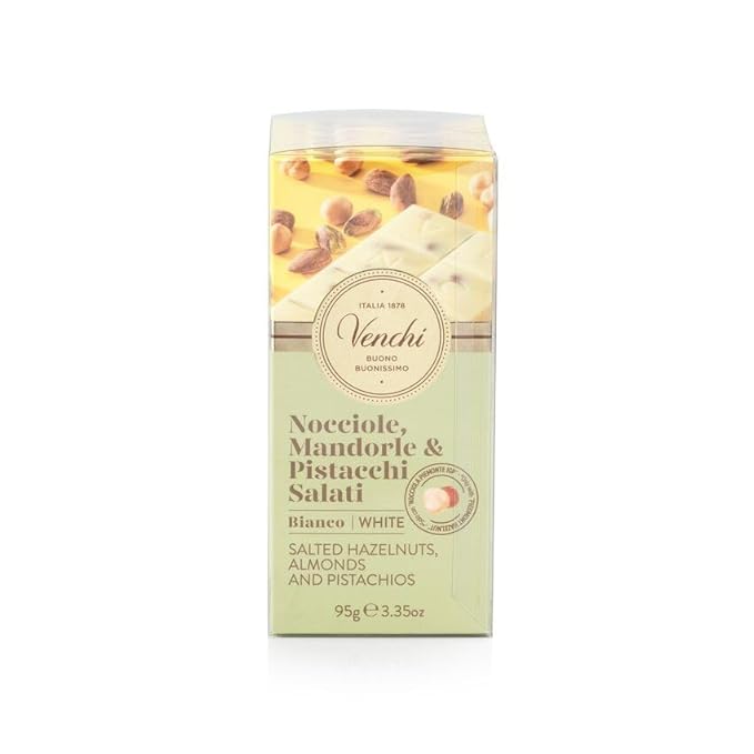 Venchi - Bundle of 6 White Chocolate with Salted Nuts Bars - with Hazelnuts Pistachios and Almonds 21.16 oz - 3.52oz each bar - Gluten Free - Family Pack