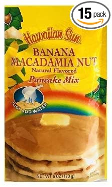 (Pack of 15 Bags) Hawaiian Sun Banana Macadamia Nut Pancake Mix 6 oz. Each