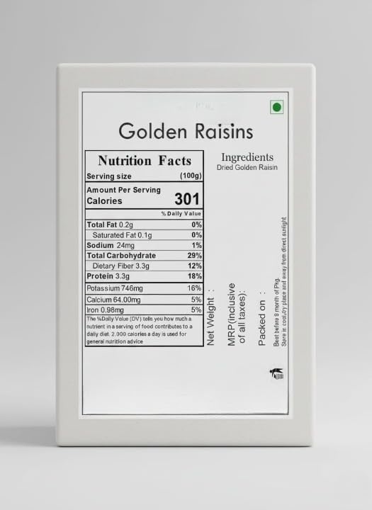 Organic Afghani Green Raisins Seedless | Afghan Golden Kishmish | Long Dry GrapesRich in Iron &amp Vitamin B Fibre &amp Potassium | Golden Kishmish | Dry Fruits - 250g