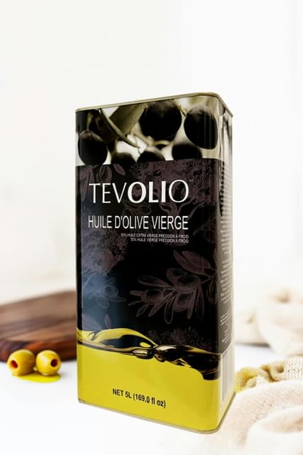 TEVOLIO VIRGIN OLIVE OIL 100% Pure and Cold-Pressed rich in antioxidants &amp healthy fats plant based vegetarian vegan versatile and premium quality low acidity EXTRA VIRGIN OIL - 5 LITER