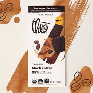 Theo Chocolate Black Coffee Organic Dark Chocolate Bar 85% Cacao 6 Pack | Vegan Fair Trade