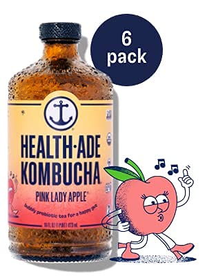 Health-Ade Kombucha Tea Organic Drink Fermented Tea with Living Probiotics Detoxifying Acids Supports Gut Health Non-GMO Vegan Gluten Free 6 Pack (16 Fl Oz Bottles) Pink Lady Apple