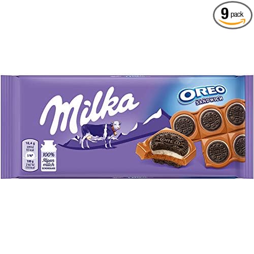 Milka Milk Chocolate with Whole Oreo Cookies 92g/3.24oz (Pack of 9)
