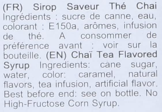 1883 Chai Tea Syrup for Drinks Made in France 1 Liter Glass Bottle
