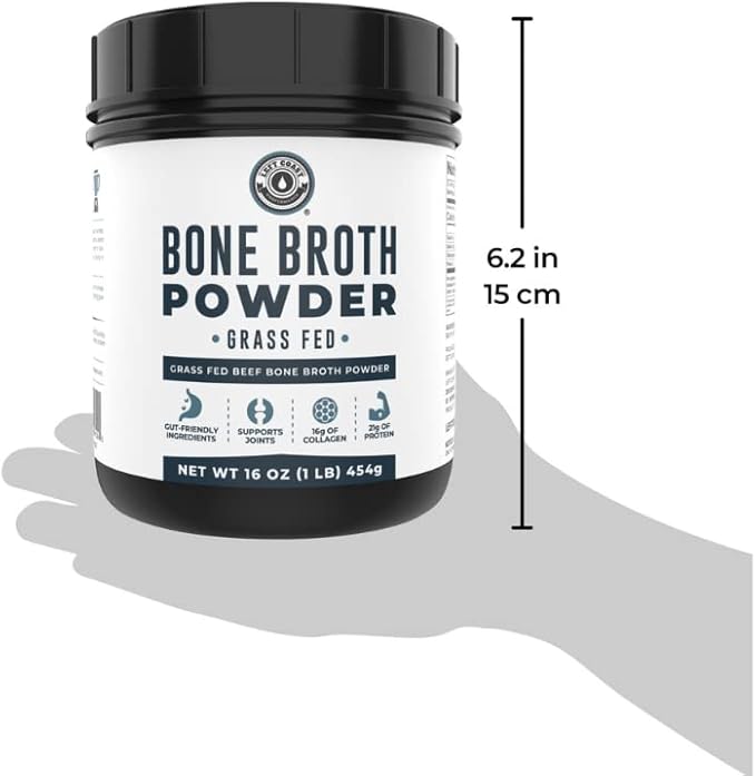 16oz Bone Broth Protein Powder From Grass Fed Beef - Unflavored Single Ingredient - Rich in Collagen Glucosamine Gelatin Paleo Protein Powder Gut-Friendly Non-GMO Ingredients Dairy-Free Protein