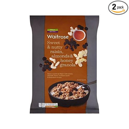 Sweet &amp Nutty Raisin Almond &amp Honey Oat Clusters Waitrose 1kg - Pack of 2
