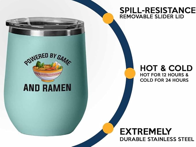 Ramen Lover Teal Edition Wine Tumbler 12oz - Powered by game - Food Lovers chicken pumpkin vegan pantry spicy noodles